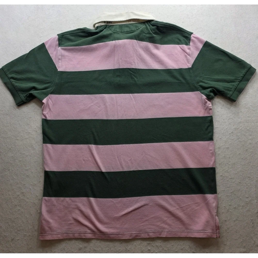 Polo Ralph Lauren Vintage Men's Green & Pink Striped Polo Shirt. Size XL